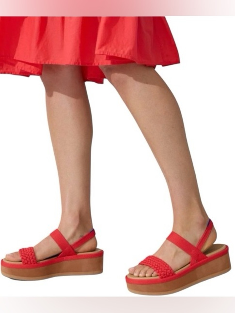 Rothy's The Lightweight Wedge Sandal Bright Poppy Red Espadrille Platform
